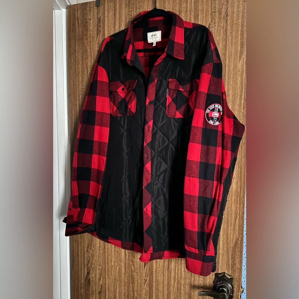 Red and Black Quilted Flannel Shirt